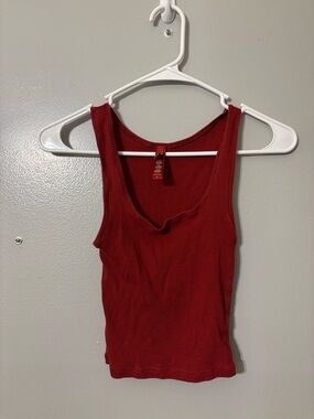 Skims Sangria Red Cotton Ribbed Tank Women’s Size Small
